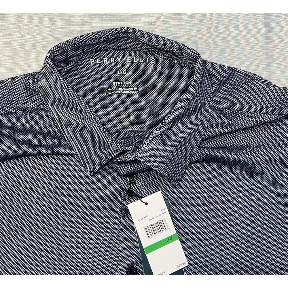 Perry Ellis Size Large Stretch Fit‎ Color, Dark, Sapphire, Men's Polo Shirt NWT